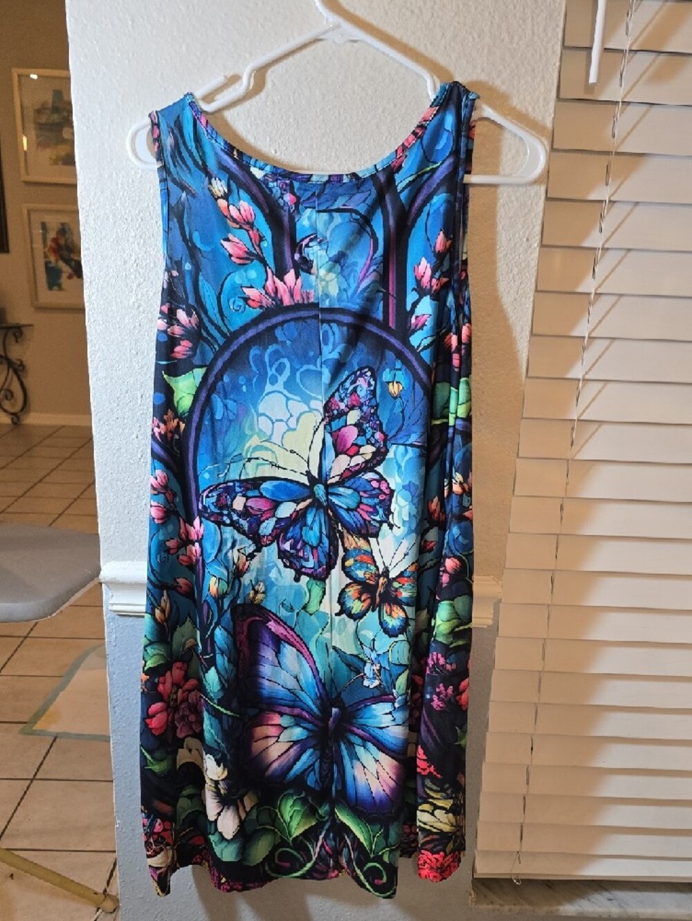 Source Unknown Blue Multicolor Butterfly Print Tank Dress - Picture 3 of 6